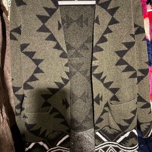 Frye Olive and Black Patterned Cardigan